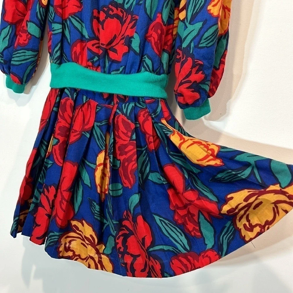 DORISSA INTERNATIONAL NICOLE DRESS VINTAGE blue FLORAL VICTORIAN  PUFF SLEEVE 10